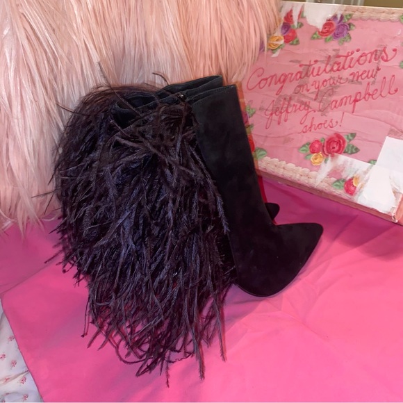 Jeffrey Campbell Ostrich feather leather suede Vain stiletto boots highheels 7.5 - Picture 7 of 13